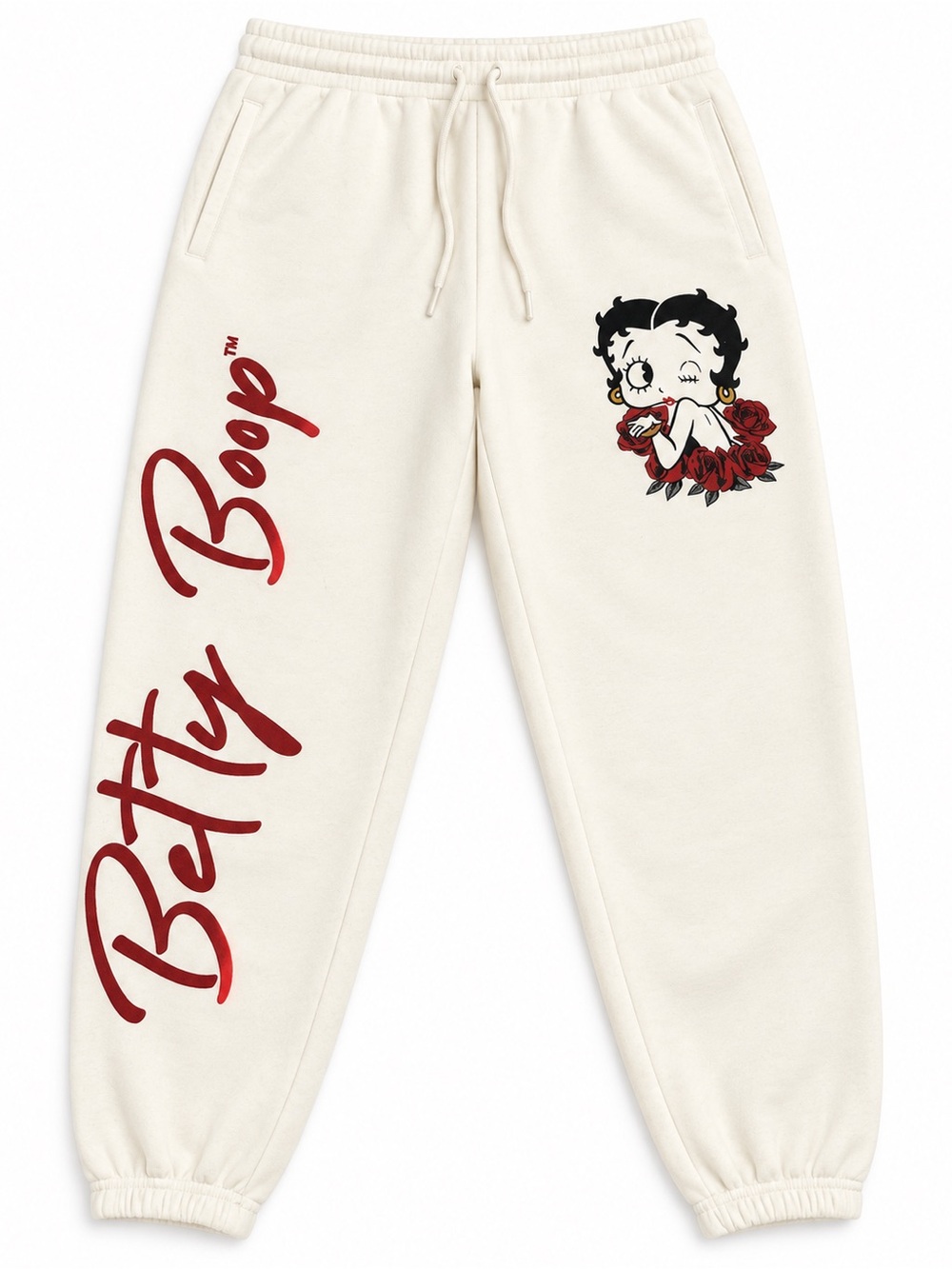 Betty Boop Fleischer Studios Size L Cream Graphic Sweatpants Joggers Y2K